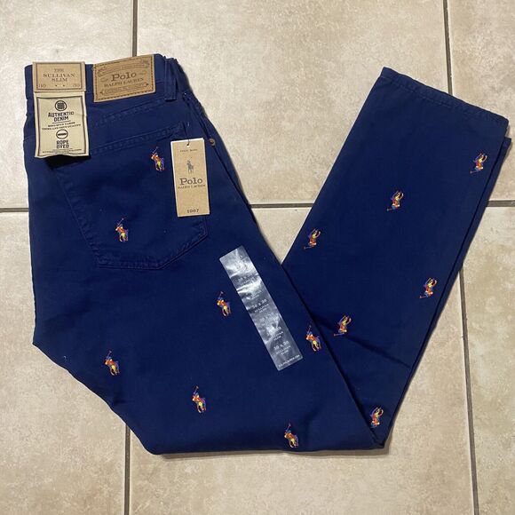$148 NEW Polo Ralph Lauren Sullivan Slim 30x30 All Over Pony Logo Men's Blue